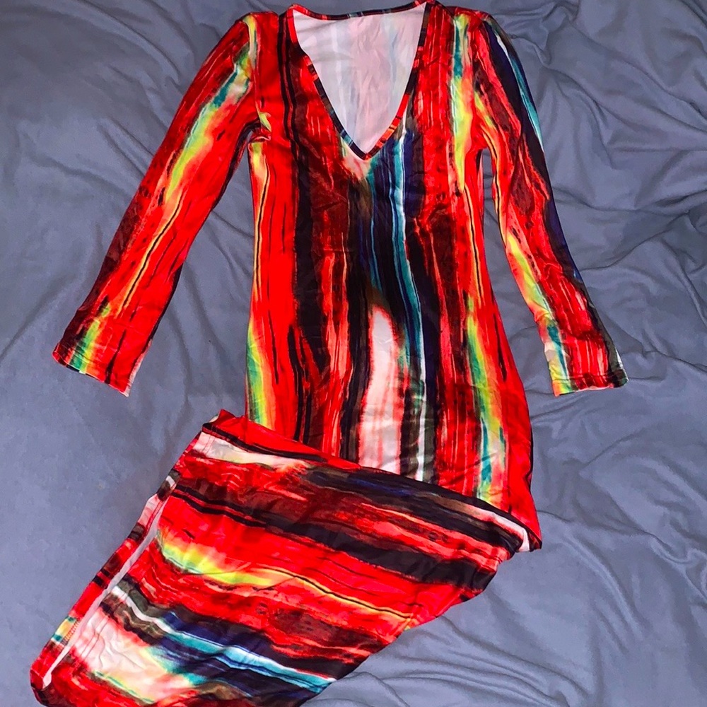 Tie Dye V Neck Bodycon Dress